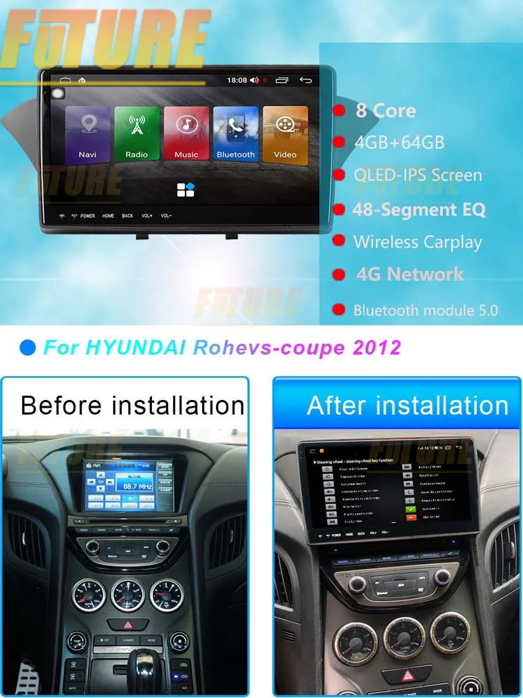 128G For Hyundai Rohens Genesis Coupe 2012+ Android Car Radio Stereo 2Din Multimedia Player GPS Navigation Touch Screen HeadUnit