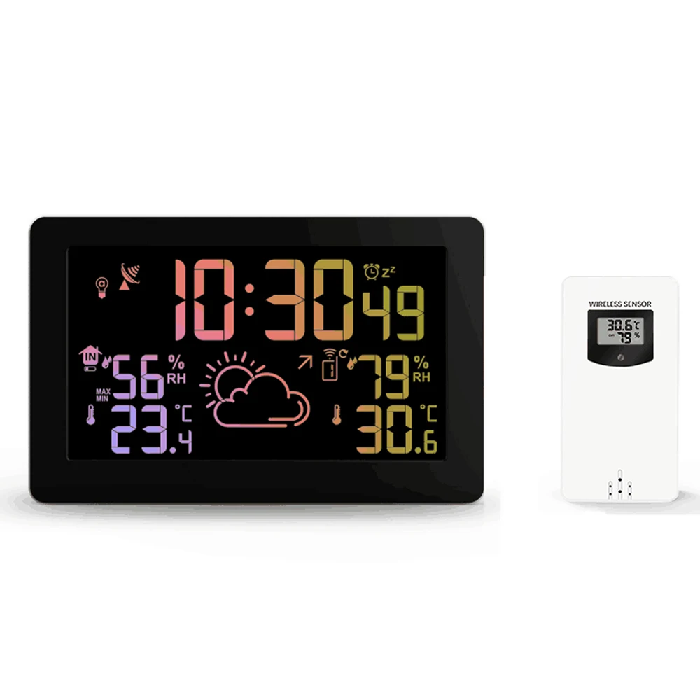 PT3378A NO RCC Wireless Weather Station Temperature Humidity Sensor Colorful LCD Display Weather Forecast Clock In/Outdoor