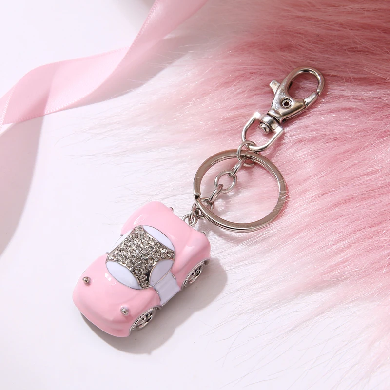 Fashion cute pink painting oil point drill car keychaim Christmas birthday gift free shipping