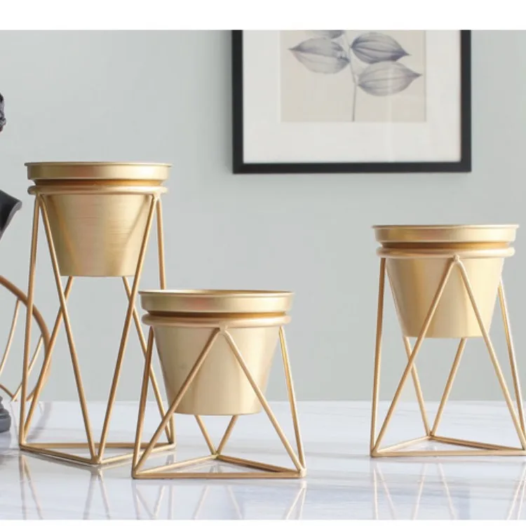 Soporte de Metal nórdico para macetas, estante dorado para flores, maceta para plantas, soporte para plantas de interior y exterior, decoración de