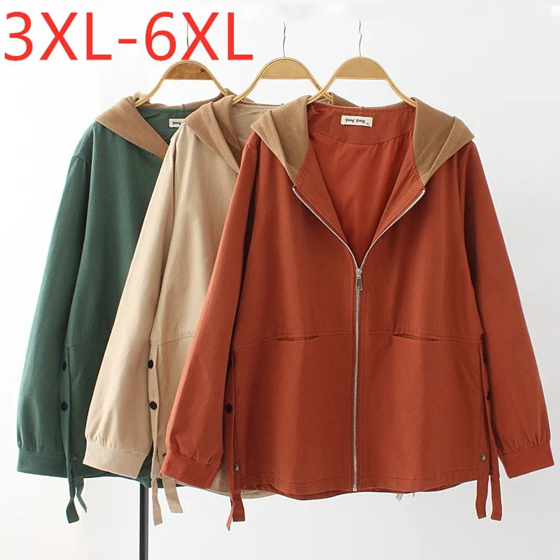 New ladies autumn winter plus size hoodie jacket for women large casual loose long sleeve green red zipper coat 3XL 4XL 5XL 6XL