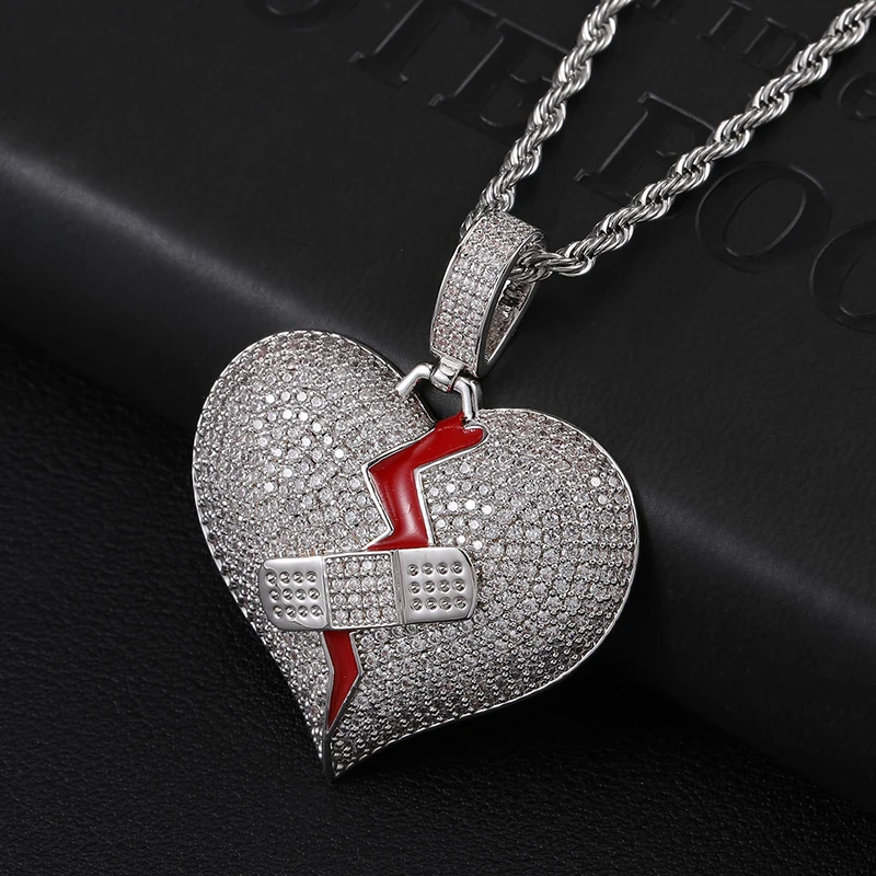 D&Z Scars-Fade Broken Heart Pendant In Gold Iced Out Pendant Paved CZ Stones Hip Hop Gold Silver Color Charm Chains Jewelry Gift