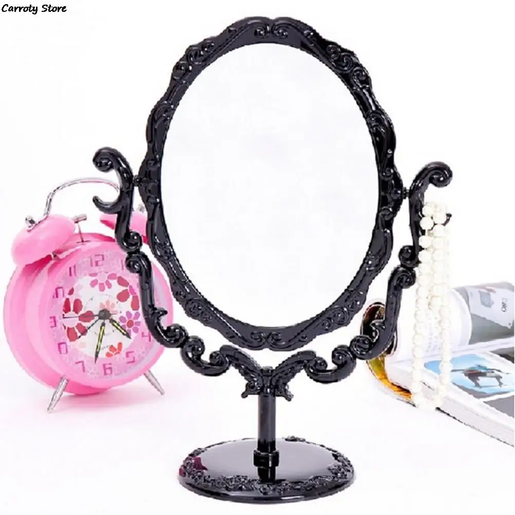 Makeup Desktop Rotatable Gothic Small Size Rose Stand Compact Mirror Black Butterfly