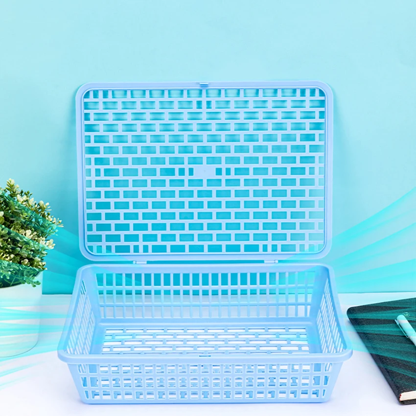 A4 Size Plastic Storage Basket With Lid Organizing Container,Desktop Hollow File Paper Letter Organizer Tray