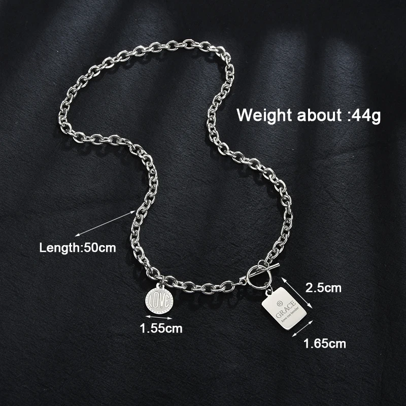 Goxijite Trendy Square Brand Round Brand Word Chains On Neck For Women Stainless Steel Charming Necklaces Gift Drop Shipping