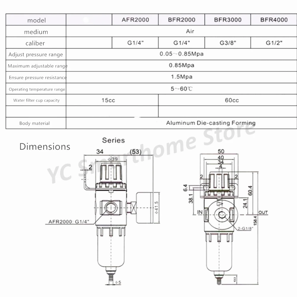 1PCS1/4 "Air Compressorกรองน้ำมันแยกRegulator AFR2000 Air Treatmentสามารถใช้กับPC/PT Seriesตัวเชื่อมต่อท่อ