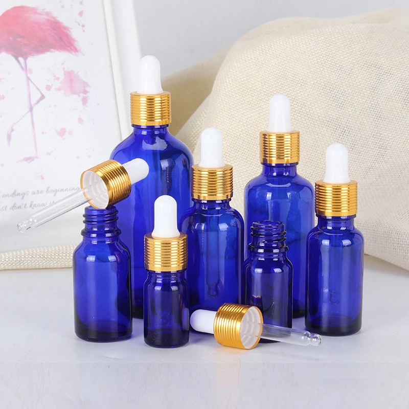 Dropper Bottle Blue Glass 5-100ML Reagent Eye Dropper Drop Aromatherapy Liquid Pipette Refillable Bottle Essential Oil Container