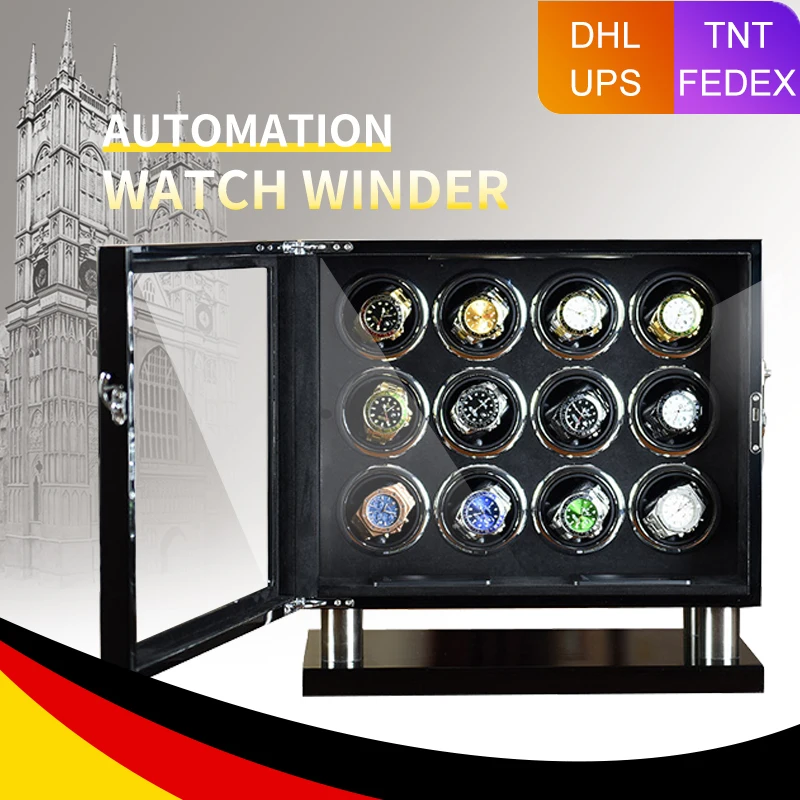 MELANCY High Quality Watch Winder for Automatic 12 Slot Watches with Mabuchi Motor LCD Touch Screen Safe Wooden Watch Box