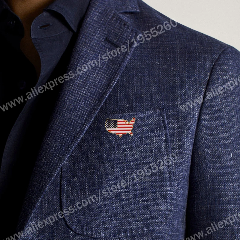 Lapel Pin America Country Shape Map National Flag Crystal Epoxy Metal Enamel Paint Brooch Souvenir Suit Personality Badge