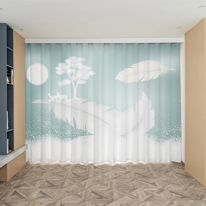 Nordic Elk Winter Snow Forest Window Curtains for Living Room Kitchen  Digital Printing Curtain for Bedroom Decoration