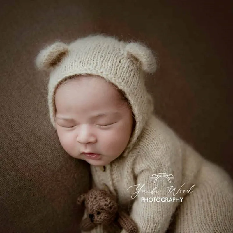 Newborn bear outfits photography props,Angola mohair handmade romper for baby photography props