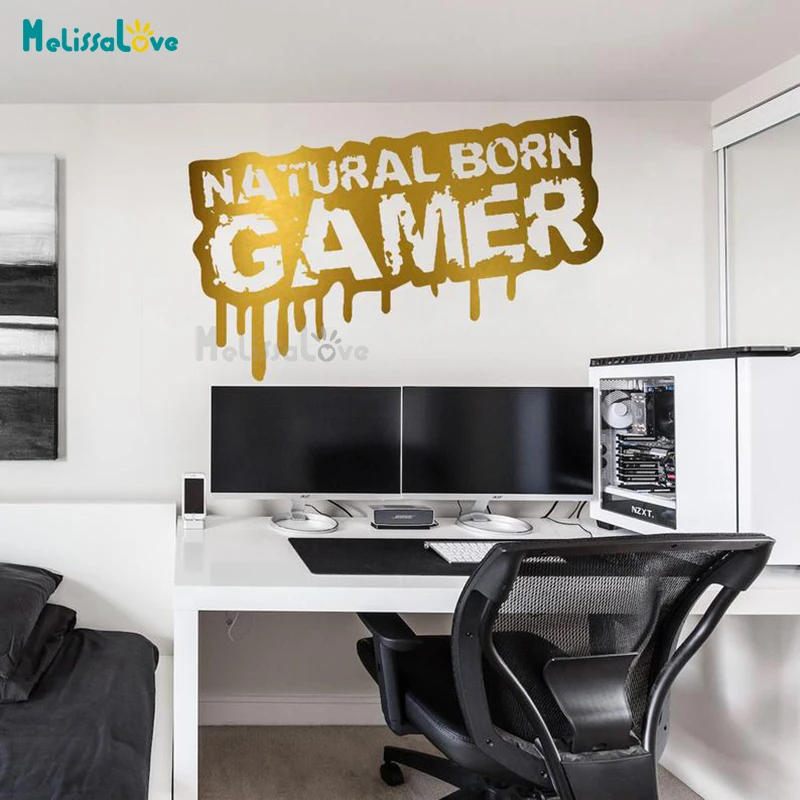 Natural Born Gamer Gaming Room Funny Quote Decal Playroom Kids Bedroom Decor Boy Gift Removable Vinyl Wall Sticker BD422