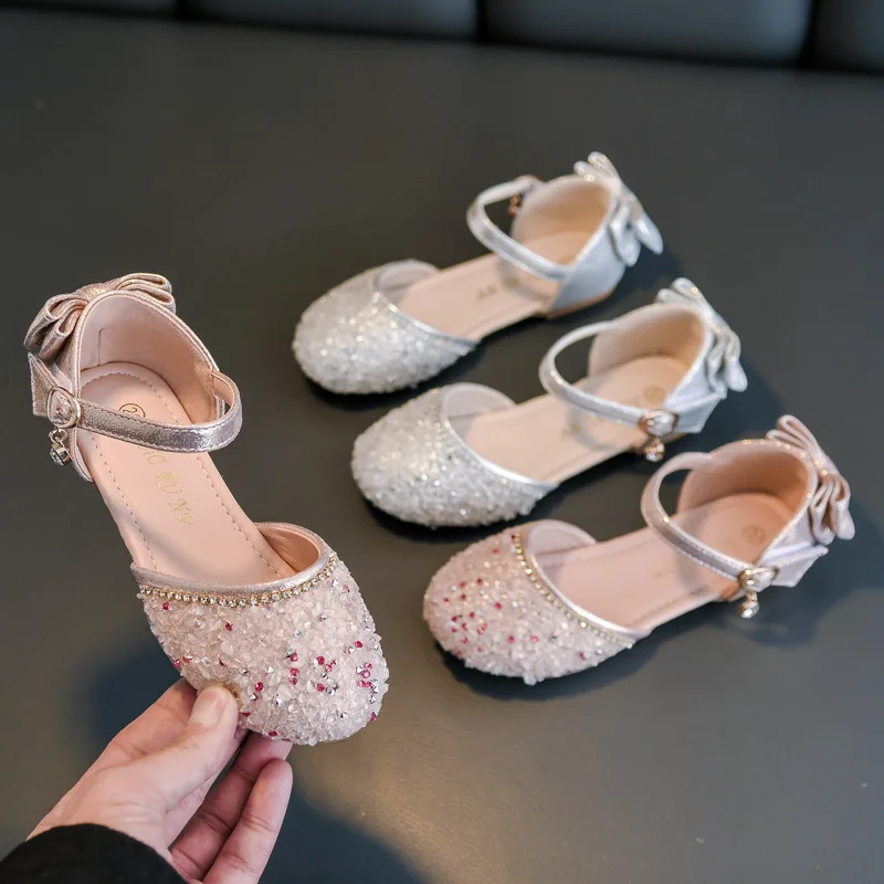 2021 dziecięce buty do tańca skórzane lato na małą kokardka dziewczęca sandały na imprezę moda Rhinestone Kids Princess Shoe 2 3-10 lat