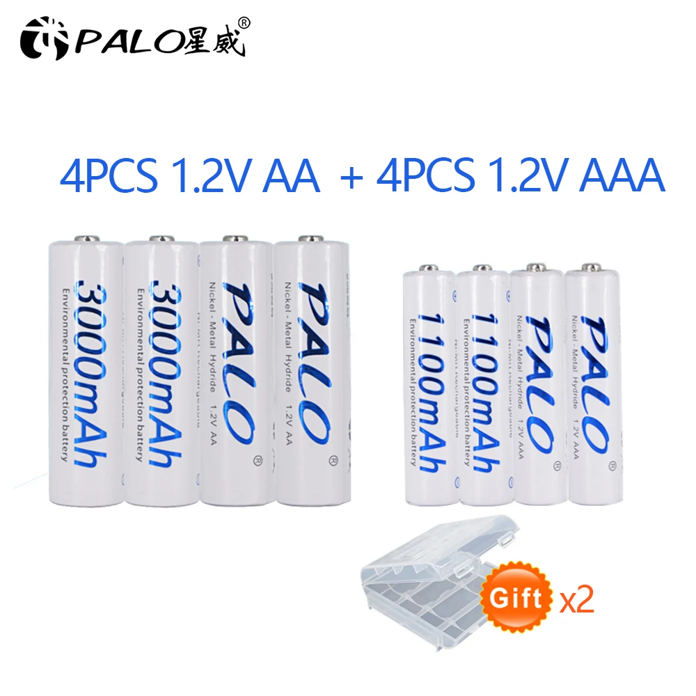 4 Slots LCD display Smart Charger for AA/AAA nihm Batteries+4 pcs AAA 1100mah+4 pcs AA 3000mah nimh rechargeable batteries