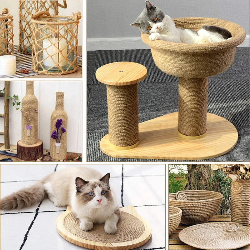 Cat Natural Sisal Rope for Scratching Post Tree Replacement 4mm/6mm Diameter for Recovering DIY Scratcher Cat Tree Tower