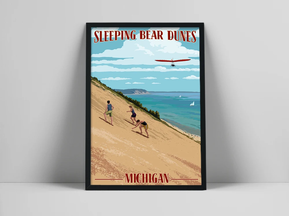 

Michigan Travel City Vintage Poster and Prints Wall Art Sleeping Bear Dunes Canvas Painting For Living Room Home Decoration