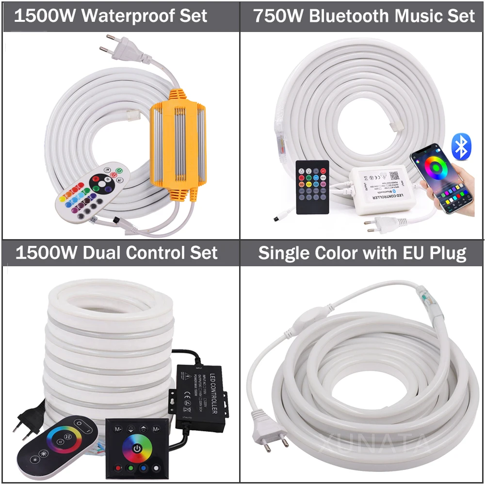 220V Flex LED Neon Rope Light Bluetooth RGB LED Strip Light Flexible Neon Rope Waterpoor Indoor Outdoor for Holiday Home Decor