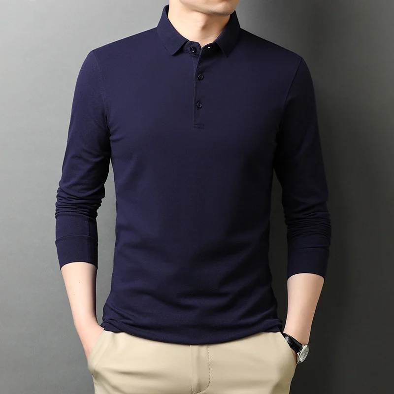 Brand 95% Cotton Basic Polo Shirt Men Autumn Breathable Men's Casual Collared Long Sleeve T-shirt Male Green Navy Black Polos