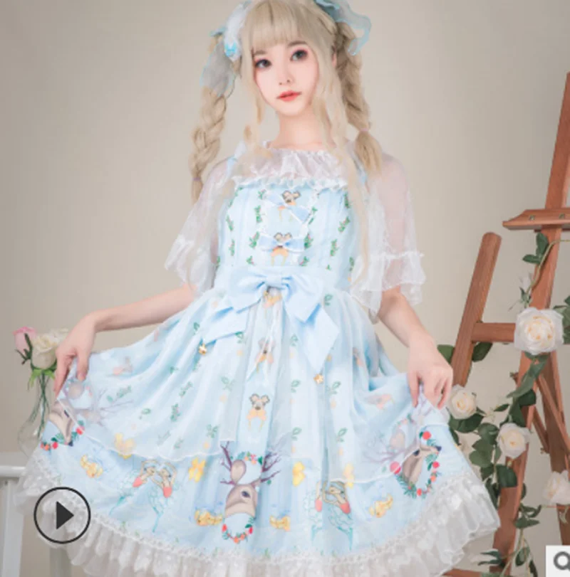 

cute lolita dress vintage falbala bowknot cute printing high waist princess victorian dress kawaii girl gothic lolita jsk loli