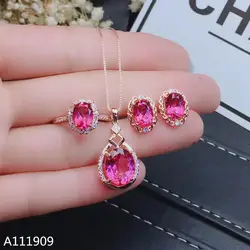 KJJEAXCMY boutique jewelry 925 sterling silver inlaid Natural Powder topaz Necklace Ring Earring Suit Support Test