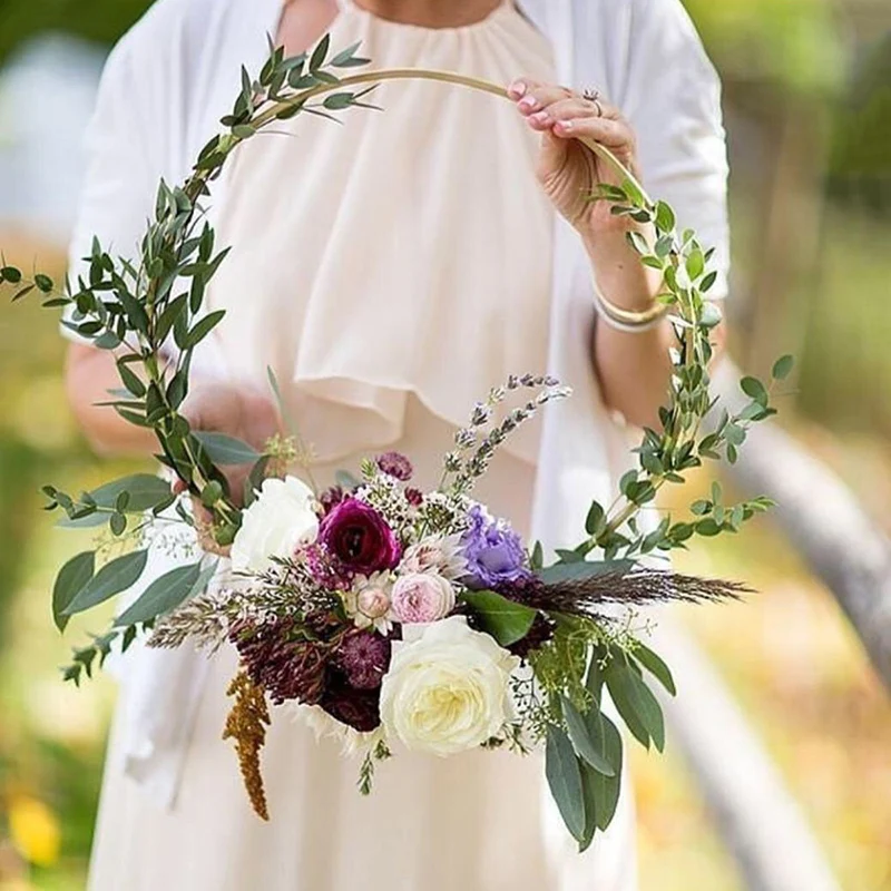 10-35cm Gold Iron Metal Ring Wreath Garland Baby Shower Floral Wreath Wedding Decoration Bride Flowers Hoop Decor