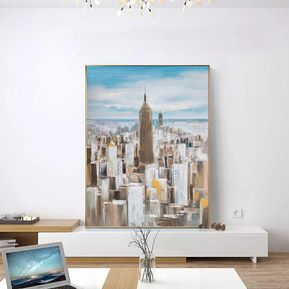 

Morden Hand Painted Oil Painting On Canvas Pop Dubai Building Wall Art Poster Handmade Canvas Painting For Livingroom Home Decor