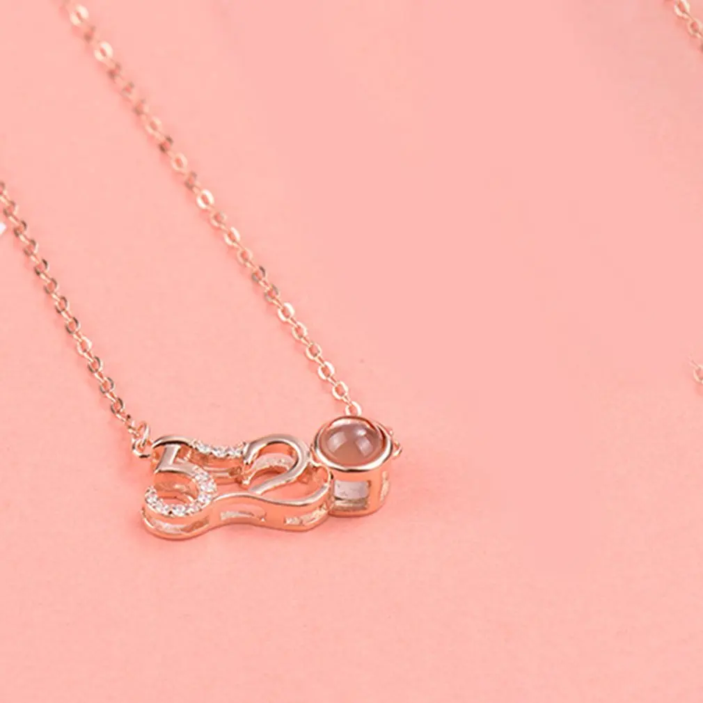 Alloy Love Pendant 100 Languages I Love You Shaking Sounds with Projection Clavicle Chain Sweater Necklace