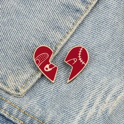 2Pcs/Set Broken Red Heart Brooches Cartoon Enamel Pins Metal  Custom Button Denim Jackets Badges Jewelry For Couple Friends Gift
