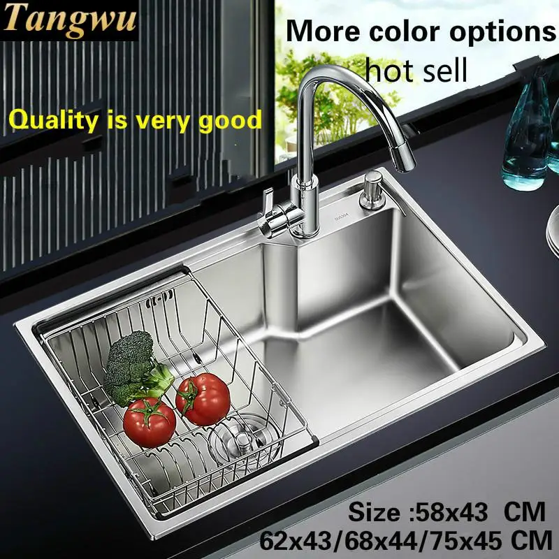 

Free shipping luxury kitchen single trough sink durable food grade stainless steel hot sell 580x430/620x430/680x440/750x450 MM