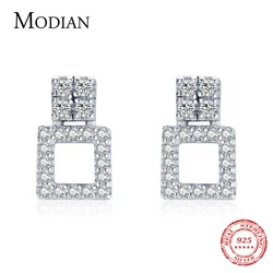 Modian Genuine 925 Sterling Silver Simple Geometric Square Stud Earrings for Women Statement Fine Jewelry Brinco 2021 Bijoux