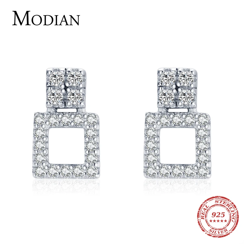 Modian Genuine 925 Sterling Silver Simple Geometric Square Stud Earrings for Women Statement Fine Jewelry Brinco 2021 Bijoux