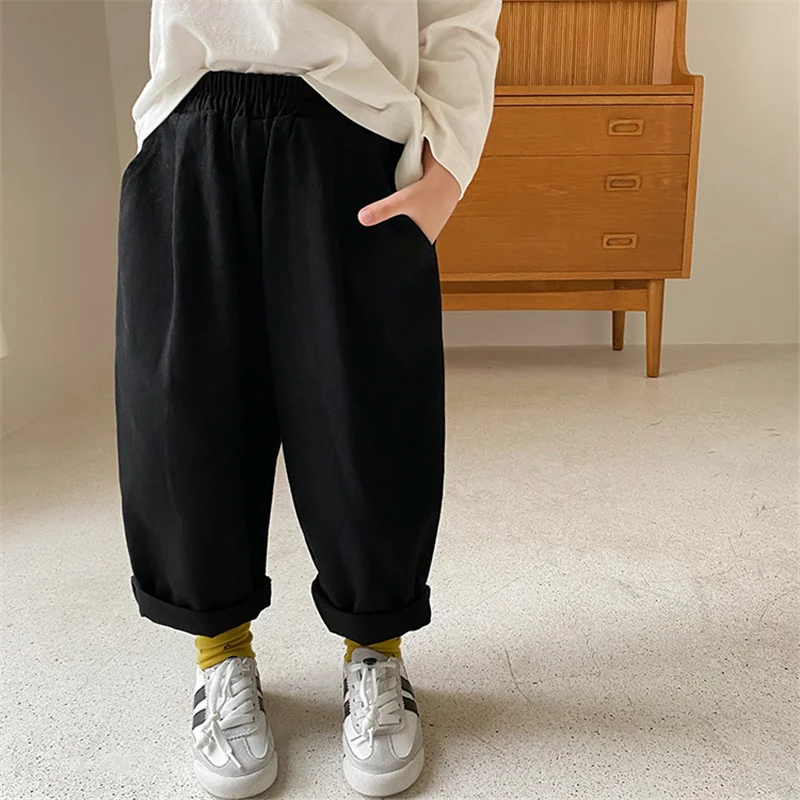 Korean style spring boys and girls solid casual pants unisex fashion loose all-match trousers for kids clothes