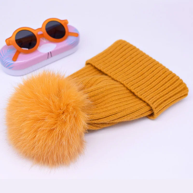 2022 Natural Fox Fur Pompon Hat Thick Winter for Women Cap Beanie Hats Knitted Cashmere Wool Caps Female Skullies Beanies