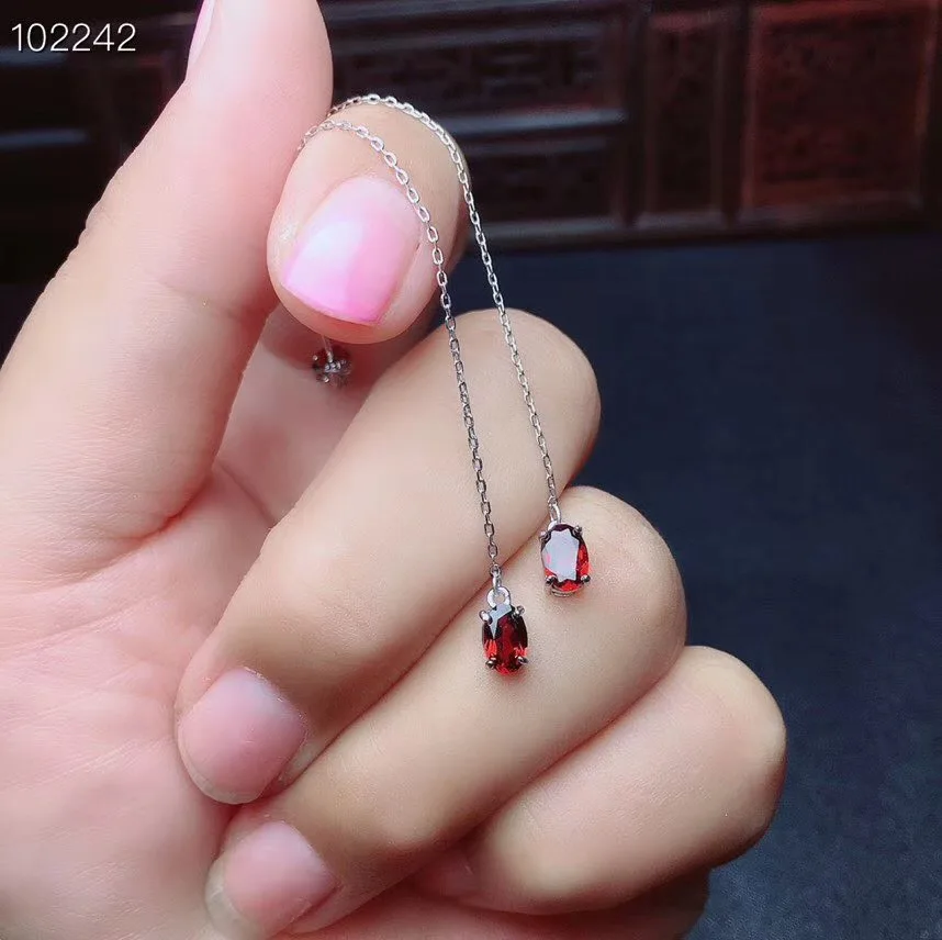 KJJEAXCMY boutique jewelry 925 sterling silver inlaid natural Garnet women's earrings Ear line support detection exquisite