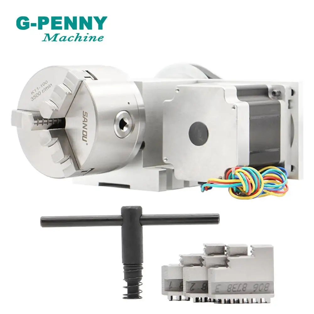 CNC A axis Rotary axis 100mm 3 Jaw 4 Jaw chuck 4th Axis CNC dividing head/Rotation 4:1 with CNC Nema34 stepper Motor