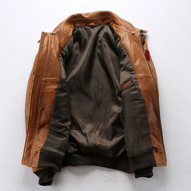 DHL Free Shipping Men\'s Indian Military Pilot Genuine Leather Jacket Vintage Brand Plus Size Jacket Wool Collar Sheepskin Coat