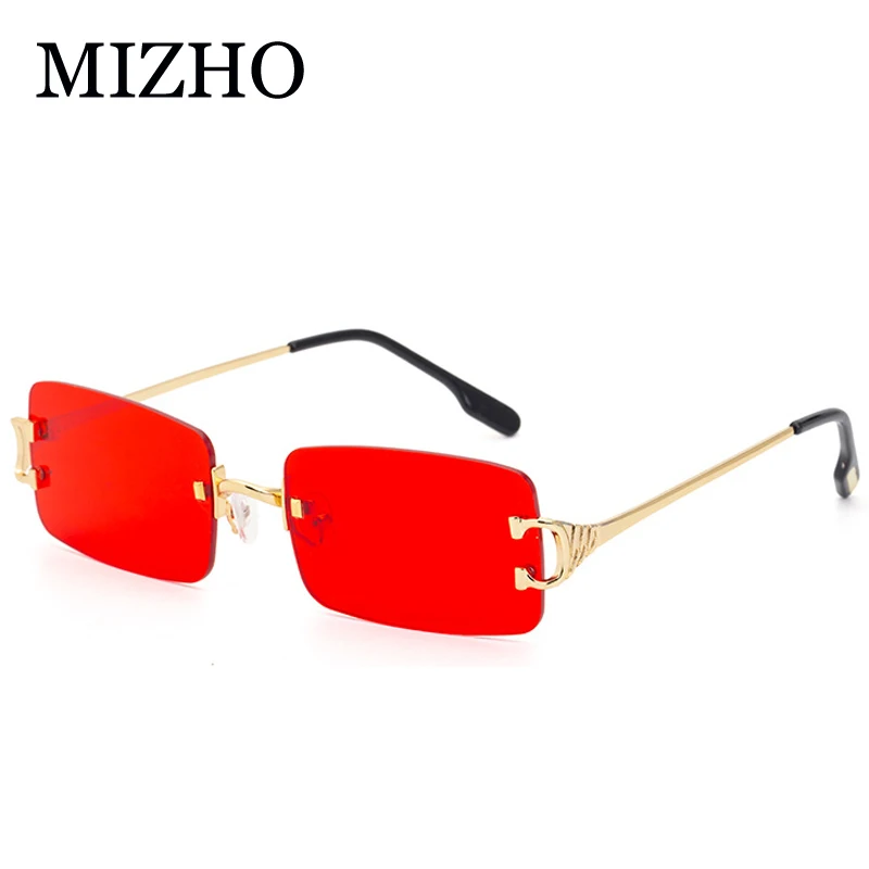 

MIZHO Fashion Rectangular Sunglasses Rimless Mens Luxury Brand Designer Shades Large Bar Metal UV400 Blue Glasses Womens