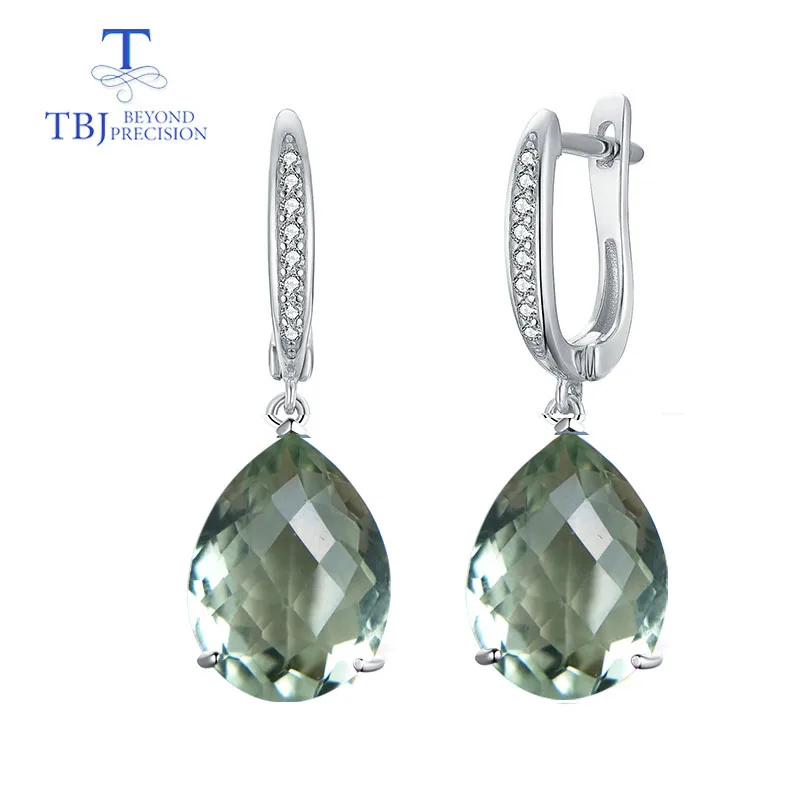 TBJ,big natural  green amethyst 14ct checkerboard cutting gemstone classic fine earring jewelry 925 sterling silver for women