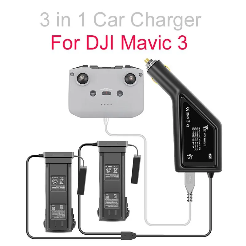 Para dji mavic 3 hub de carregamento de bateria inteligente 3 em 1 carregador de carro para dji mavic 3 cine drone conector de carro adaptador usb