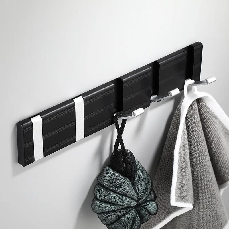 Wall Towel Hook Black Creative Invisible Space Aluminum Entry Hidden Folding Hook For Bathroom Set Kitchen Accessories Hanger