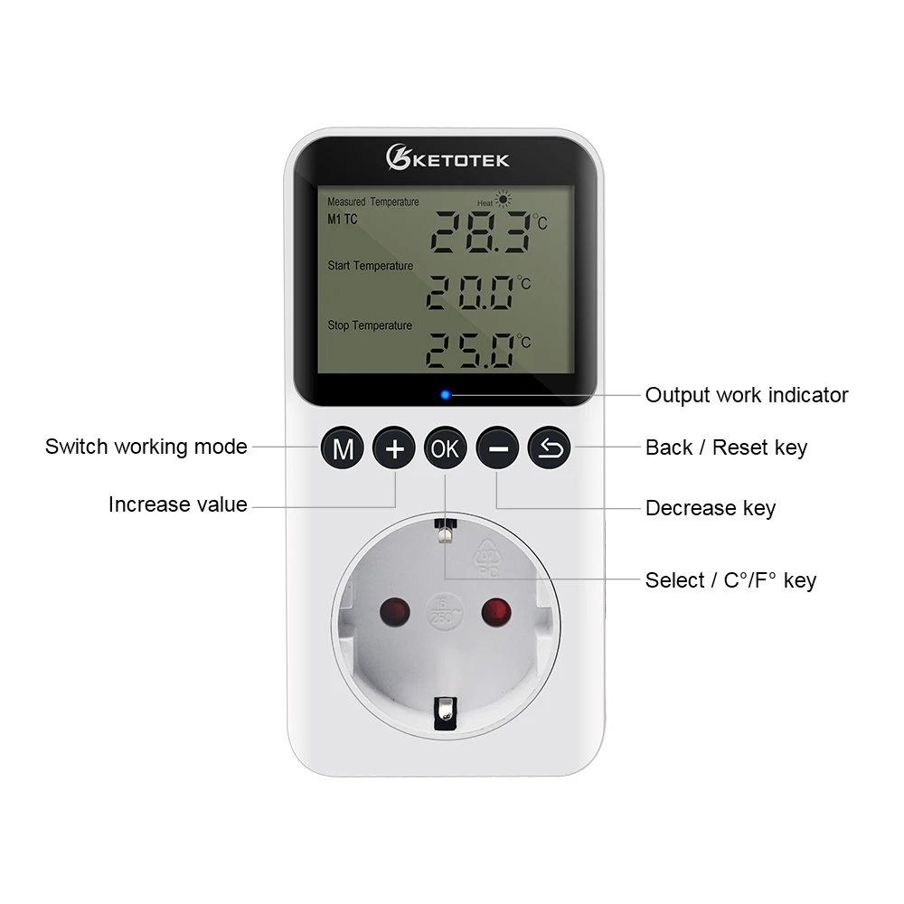 KT3200 EU/US/AU/UK Incubator Socket Thermostat Digital Temperature Controller With Timer Switch Sensor Probe Heating Cooling