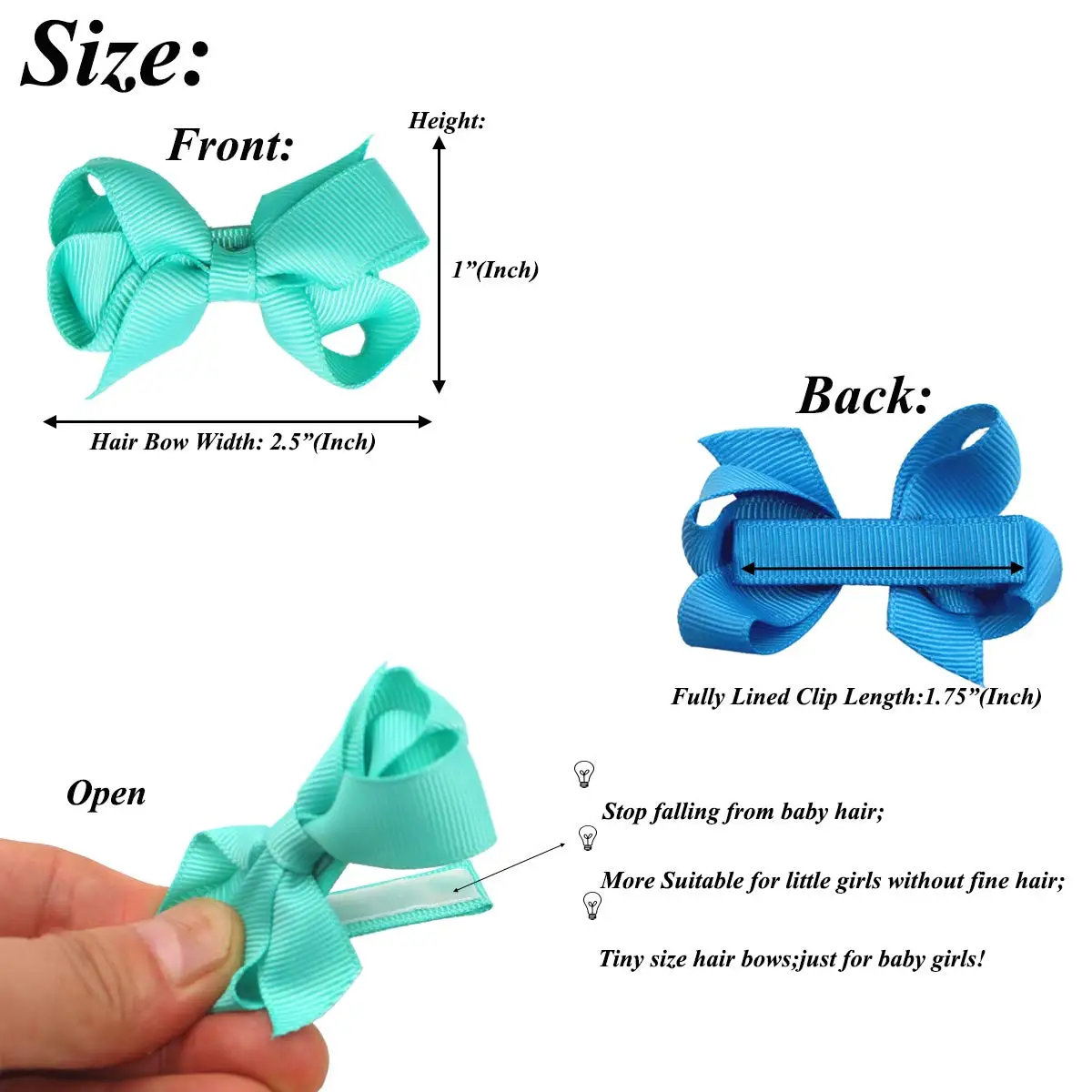 50PCS Hair Bows Clips Grosgrain Ribbon Tiny 2