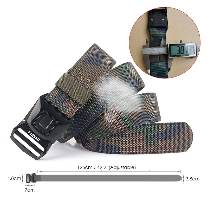 VATLTY Camo Ceinture tactique militaire pour hommes Nylon véritable fort, boucle en alliage antirouille Ceintures extérieures à dégagement rapide