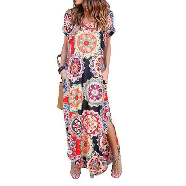 Vestido largo de manga corta para mujer, traje Sexy informal, bohemio, Floral, talla grande 5X, Verano