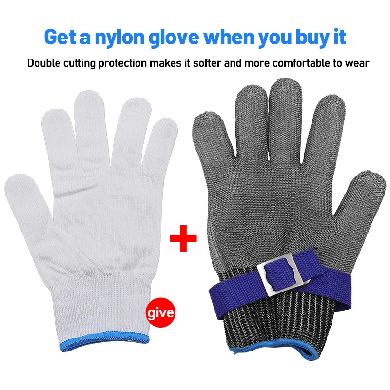 1 pair of stainless steel grade 5 wire gloves cut-proof kitchen gadgets cut-proof gloves cut-proof and stab-resistant