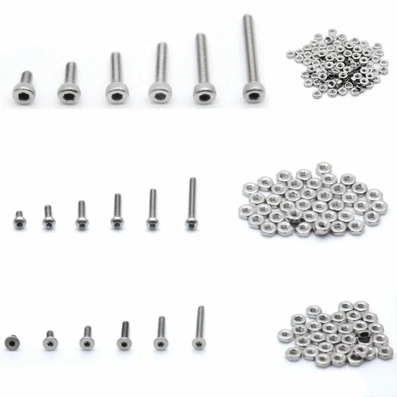 250pcs M2(2mm) A2 Stainless Steel Bolts With Hex Nuts Screws Assortment Kit New