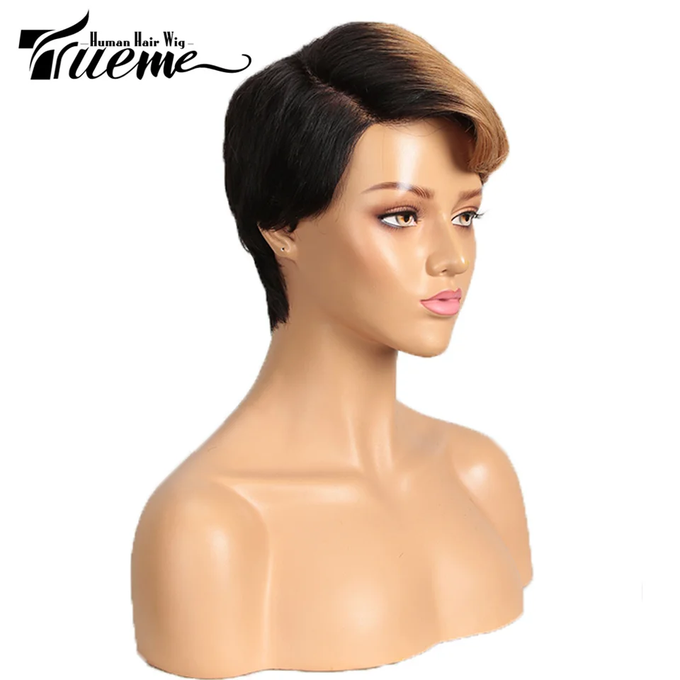 Trueme Pixie Cut Lace Human Hair Wigs Colored Brazilian Wigs For Women Short Omber Blonde Brown Human Hair Lace Part Lace Wig