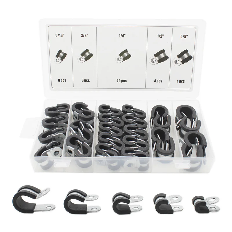 

42 PCS Cable Clamp Kit, 5 Size Rubber Cushioned Insulated Clamp, Pipe Clamp,Tube Clamp,Pipe Hoop,Pipe or Wire Cord Installation