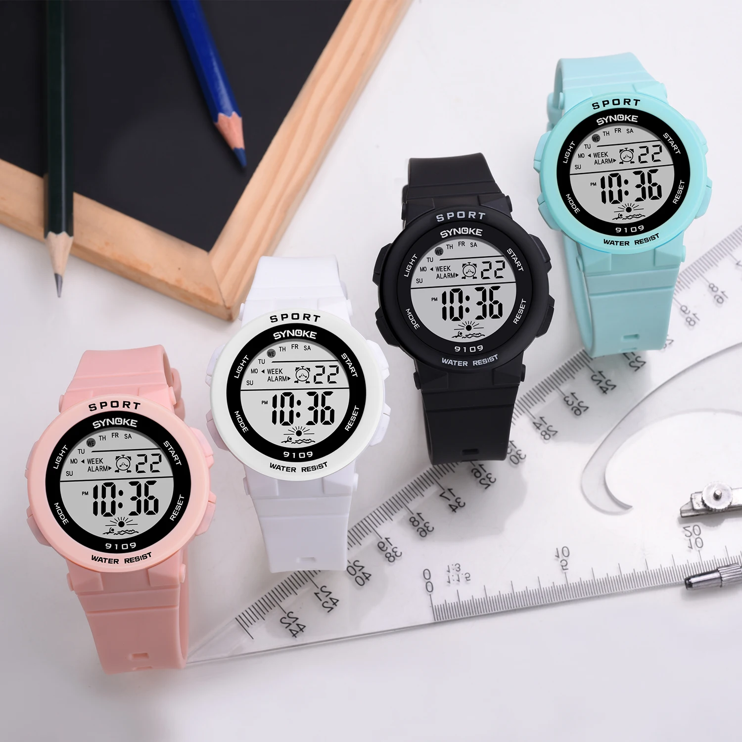 SYNOKE-Montres numériques étanches pour femmes, affichage LED, chronographe, bracelet en silicone, mode féminine, montre numérique pour filles