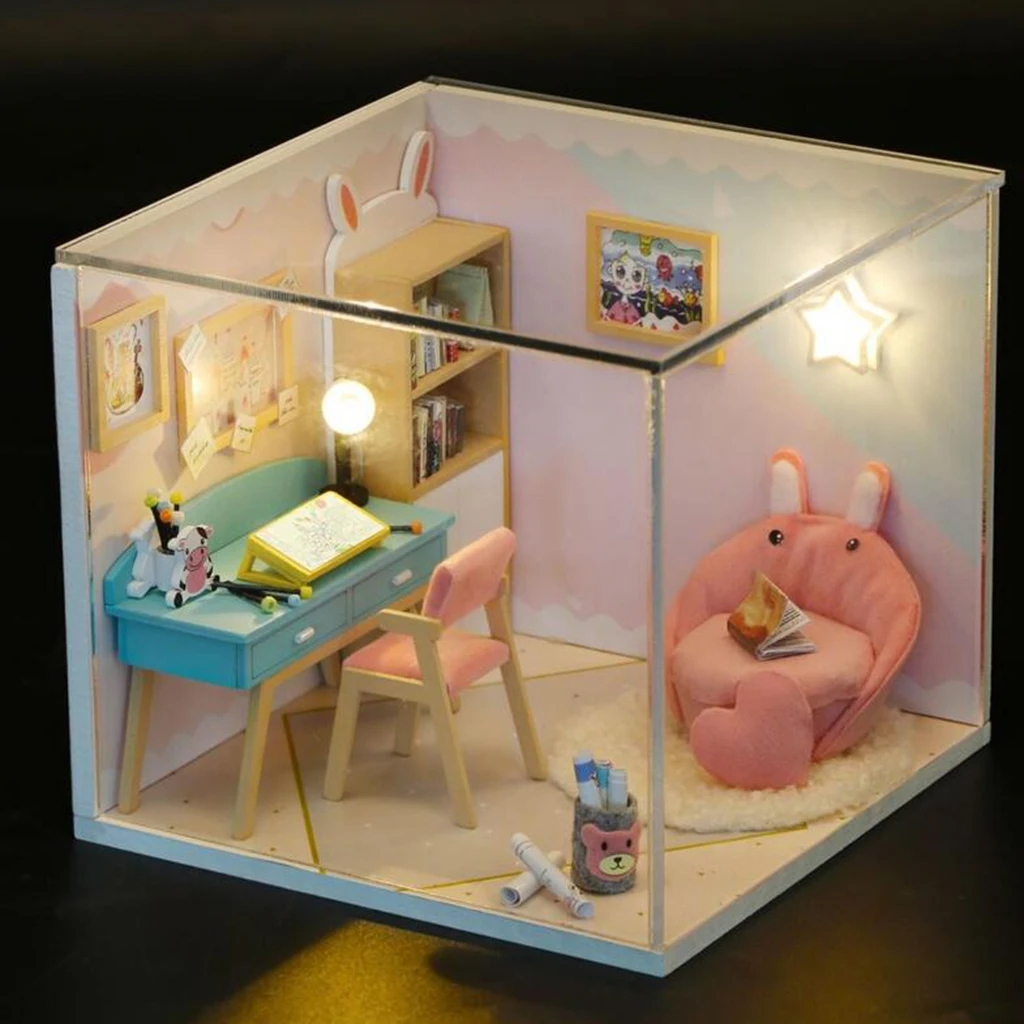 Dollhouse Miniature Play Set, Auto montado, Presente De Natal